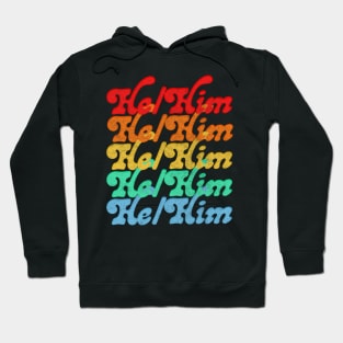 He / Him Pronouns - Retro Style Rainbow Design Hoodie